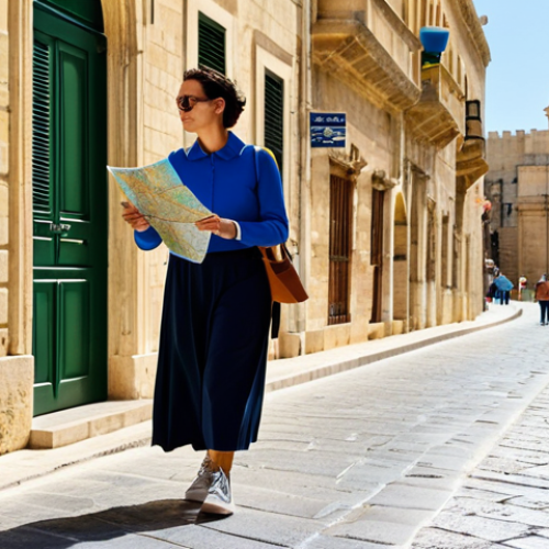 Home 8 **
"A tourist woman fully clothed in modest attire, exploring the streets of Valletta, Malta, during a sunny day. She is wearing comfortable walking shoes and carrying a map. Background shows historical buildings and shops. Safe for work, appropriate content, professional photography, perfect anatomy, natural proportions, family-friendly."
**