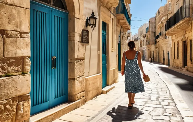 몰타 생활비 및 물가 - **Prompt 1: "A young woman, approximately 20-25 years old, enjoys a leisurely morning stroll through...