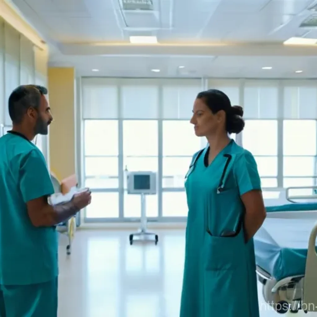 몰타 의료 시스템 - **Modern Public Hospital Scene:** A wide, bright, and impeccably clean interior shot of Mater Dei Ho...