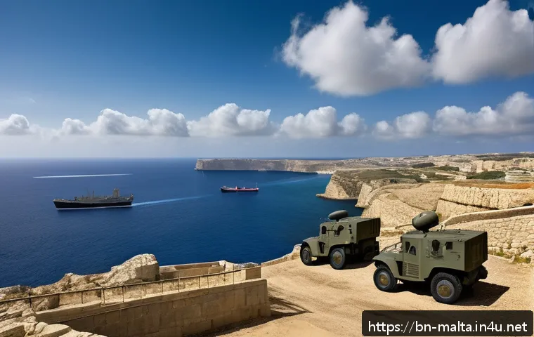 몰타 제2차 세계대전 역할 - A detailed historical scene of Malta during World War II, featuring a rugged Mediterranean island la...